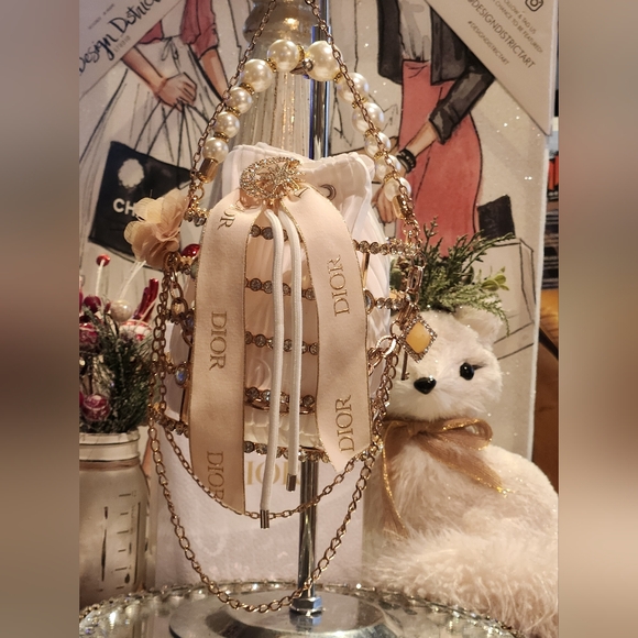 Dior Handbags - DIOR RIBBED POUCH IN UNBRANDED CHAIN W STUDS EVENING BAG NWT